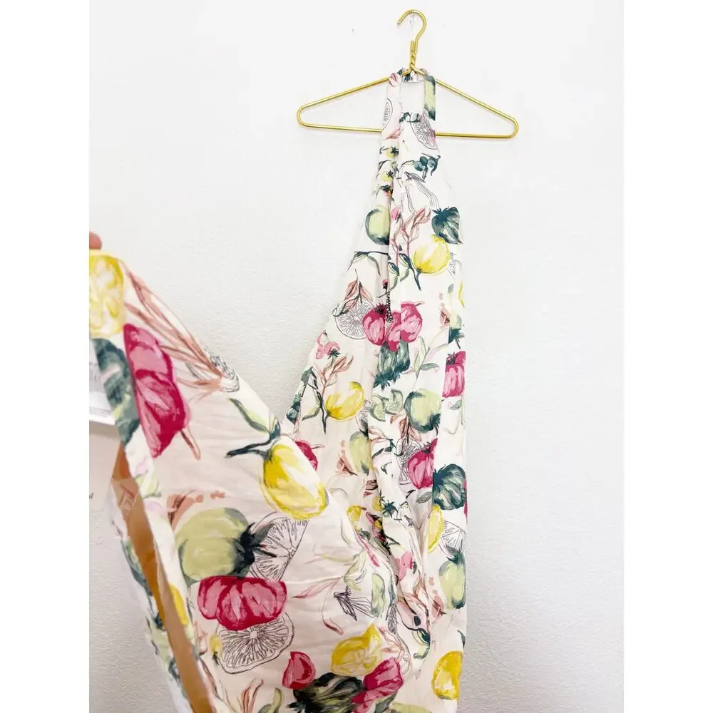 Abercrombie & Fitch Premium Linen High Neck Maxi Dress Size LP Vegetable Print